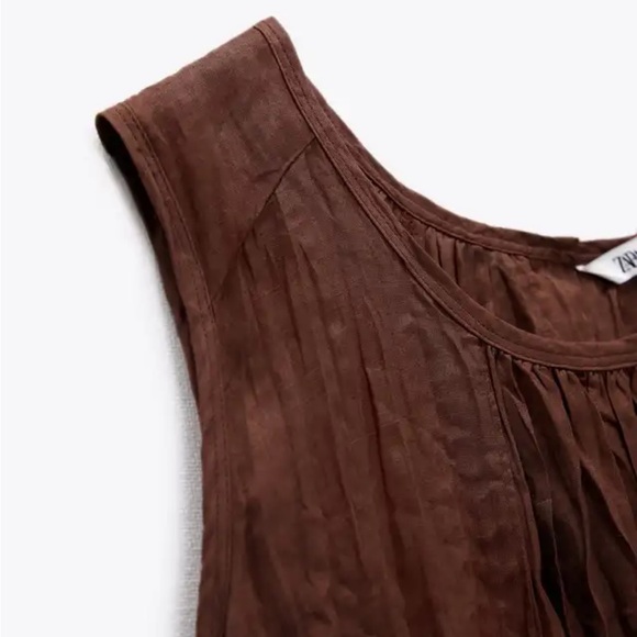 Zara Brown ramie passementerie boho Sleeveless buttoned back Blouse top - Picture 10 of 15